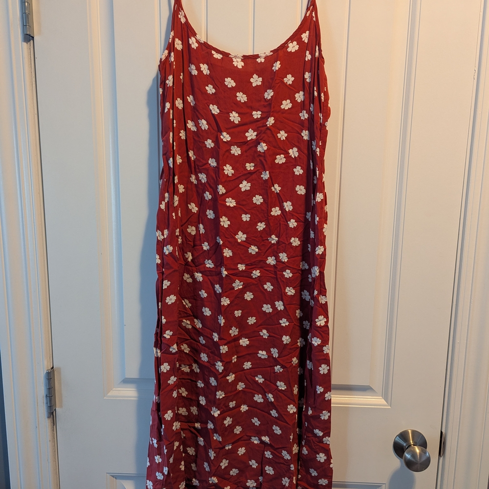 SOLD Reformation Mariah Midi Slip Dress Red With White Flower Print